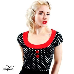 Sourpuss small beki top black and white polka dots
